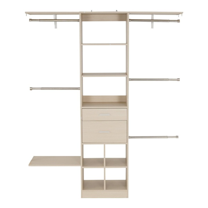 Sistem de dulap cu 2 sertare, VEVOR, organizator de dulap din lemn, gri, dimensiuni 1520x400x1855mm