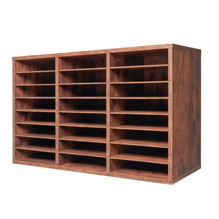 Organizator literar din lemn, 24 compartimente, rafturi detasabile, maro inchis, 800x297x490mm