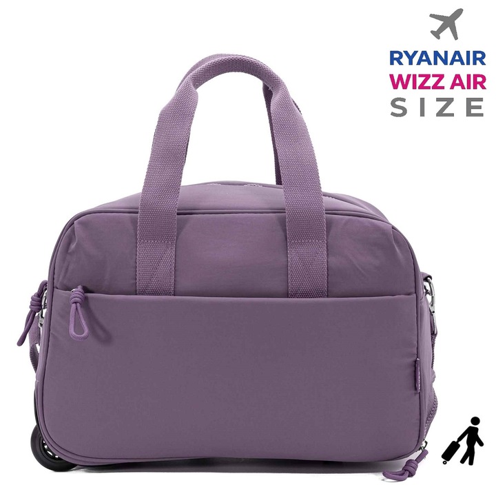 Geanta de voiaj cu role 40x25x20 cm, bagaj de mana Wizz Air/Ryanair, 1.25 kg, 20 l, poliester, Benzi BZ 5851, mov