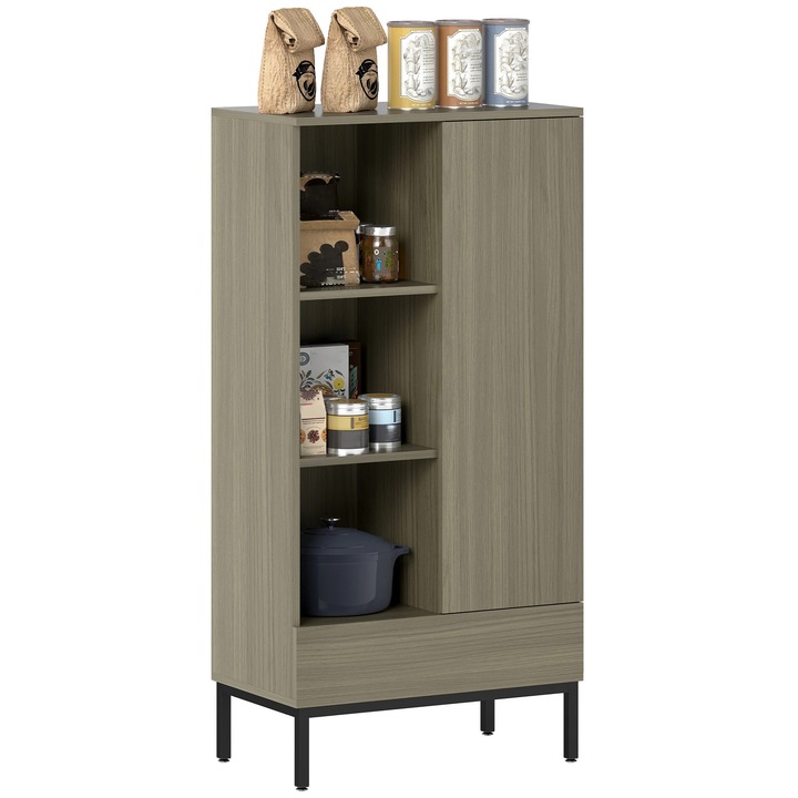 Bufet pentru living, comoda moderna, 3 compartimente deschise, culoare coffee, 60x34x121 cm
