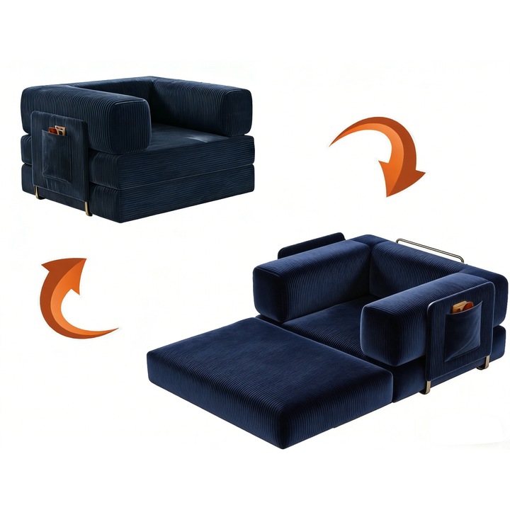 Összecsukható kanapéágy, Chigoods, prémium bársony, kényelmes padlókanapé nappaliba, hálószobába, Sötétkék, egyéni