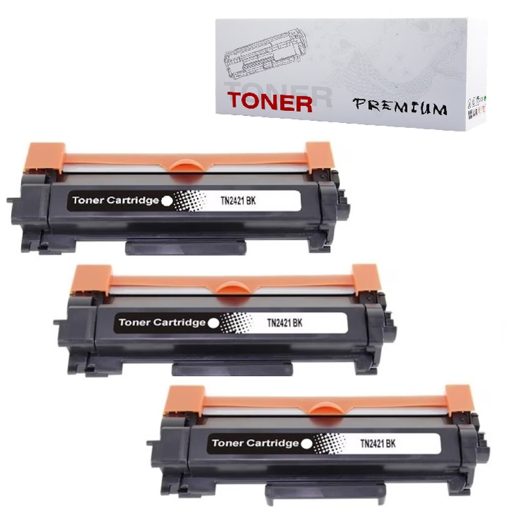 Set 3 Cartus toner HIGH QUALITY, 3 x 3000 pagini, compatibil Brother TN 2421 TN2411 - HL-L2312D, HL-L2352DW, HL-L2372DN, DCP-L2512D, DCP-L2552DN, DCP-L2532DW, MFC-L2712DN, MFC-L2712DW, MFC-L2732DW