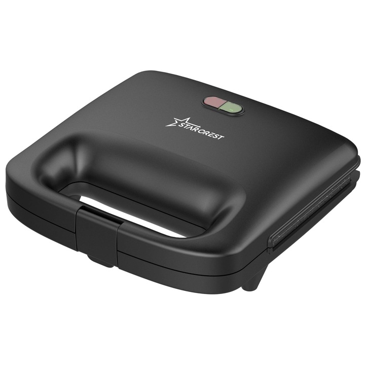 Sandwich-maker STARCREST SGR-2575BK, 750 W, Placi cu invelis ceramic antiaderent, Dimensiune placi 23 x 14.5 cm, Negru