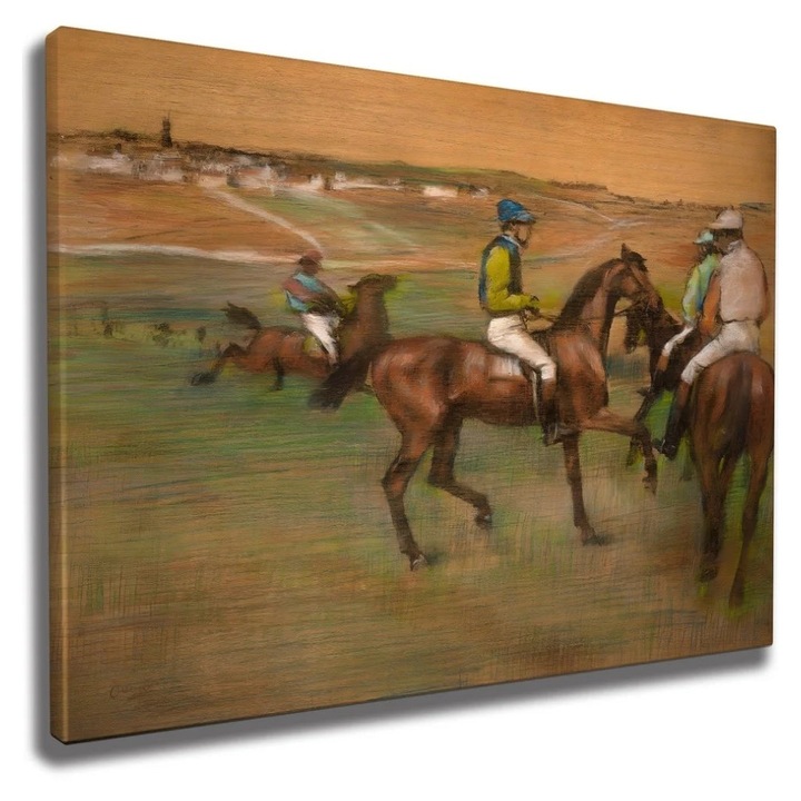 Tablou decorativ Re-Bloom, model cai de curse, panza/lemn, multicolor, 50 x 70 cm