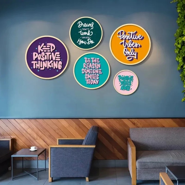 Set tablou decorativ Re-Bloom, 5 piese, lemn masiv, multicolor