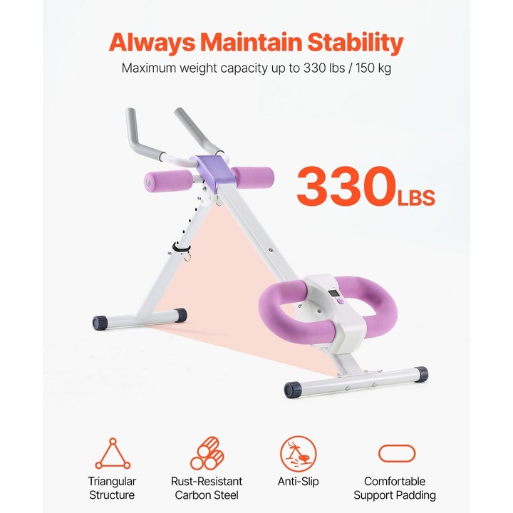 Aparat abdomene VEVOR, ajustabil, capacitate 150 kg, 50.4"x20.1"x7.5", design pliabil