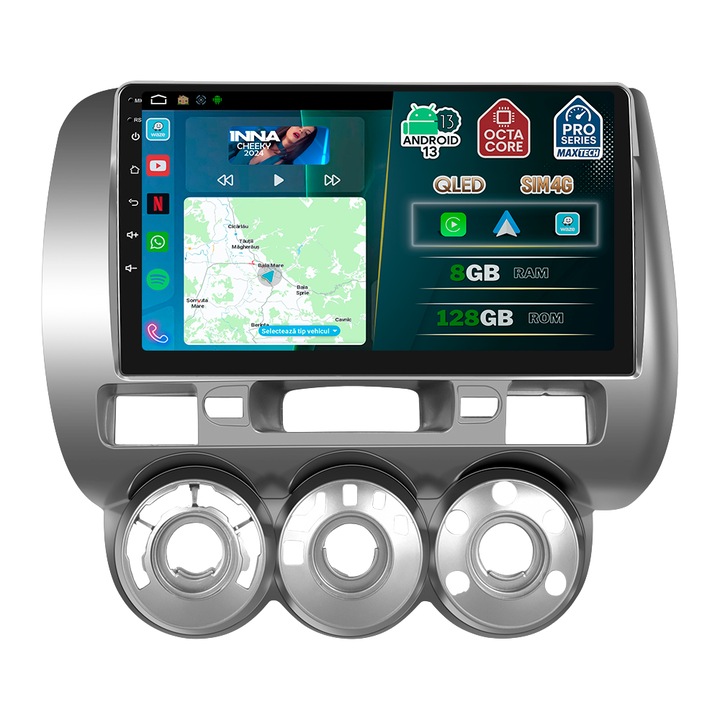 Navigatie Honda Jazz (2002-2008) dedicata, MaxTech® PRO SERIES, 8 GB Ram 128 GB Rom OctaCore, Carplay & Android auto, Ecran 9” HD Touch, SIM 4G, GPS, Wifi, Bluetooth, Radio