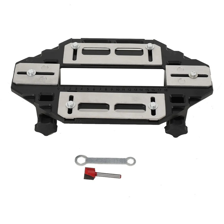 Sablon pentru frezare balamale, aluminiu, deschidere maximă 18cm, prindere maximă 6cm, negru, set