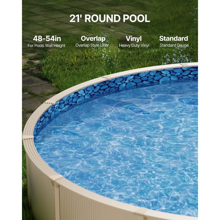 Folie pentru piscina rotunda 21ft, VEVOR, stil suprapus, inaltime perete 54in, dimensiuni 21x4.8ft