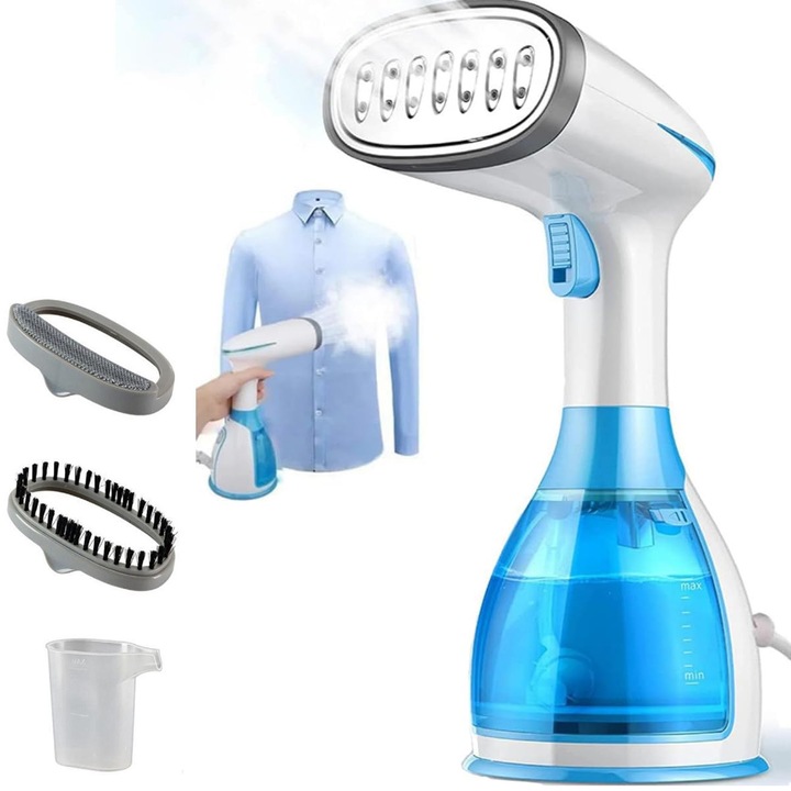 Aparat portabil de calcat cu abur pentru haine si tesaturi, incalzire rapida de 1800 W, capacitate de 350 ml, debit de abur de 60 g/min, indeparteaza cutele, potrivit pentru toate tipurile de tesaturi, ideal pentru uz casnic si in calatorii (roz)