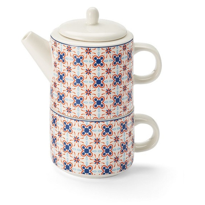 Ceainic cu ceasca - Tea for one - Jacky (doua modele - pret pe bucata), Multicolor, Portelan, 300 ml