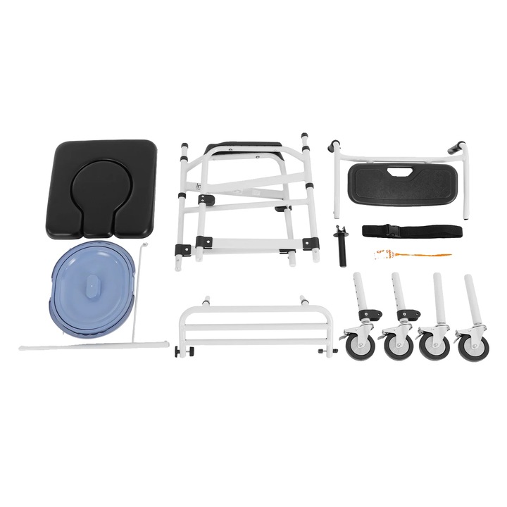 Scaun de dus, toaleta mobila, inaltime ajustabila, negru, 100kg, 4 roti cu frana