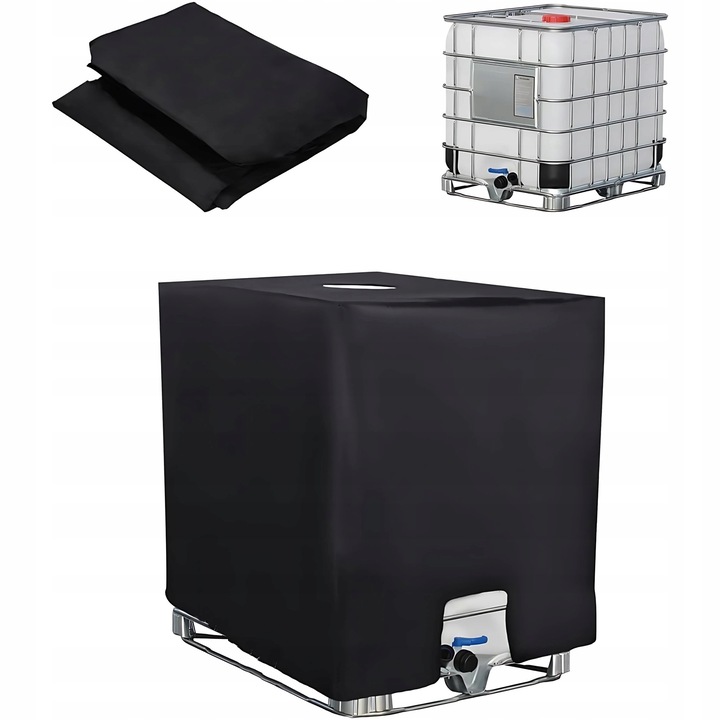 Husa pentru rezervor IBC 1000L, material Oxford 210D, impermeabil, 120x100x116cm, negru, set cu sac de depozitare