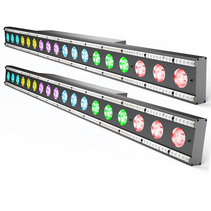 Set 2 buc Proiectoare LED Wall Washer, DMX, 180W, RGBW 18*8W + 234*0, 2W Alb, Lumina Caldă, Unghi 25