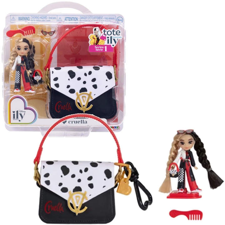 Papusa mini JAKKS Pacific Disney ILY 4ever Cruella, negru-rosu-alb, cu accesorii, set