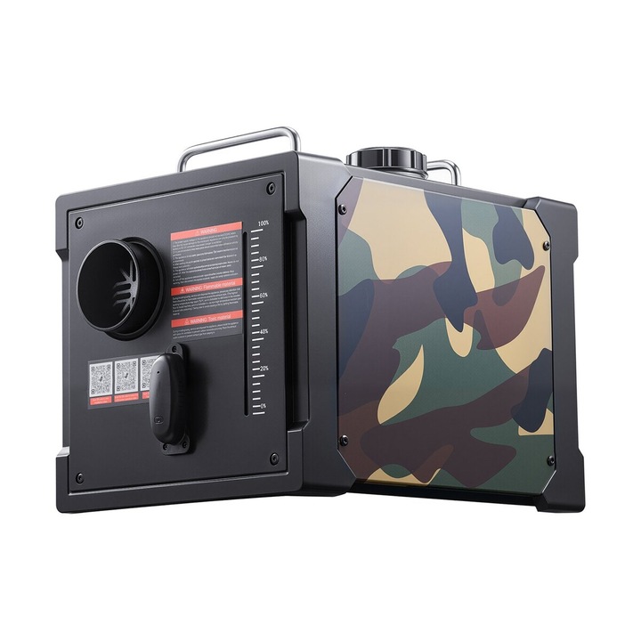 VEVOR hordozható dízel fűtés, 5-8KW, DC 12V/24V, Bluetooth vezérlés, 7L üzemanyagtartály, méretek 385x300x300mm