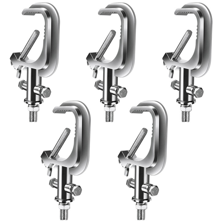 Cleme pentru lumini de scenă set 5 buc, aluminiu reglabil, argintiu, montaj pe perete