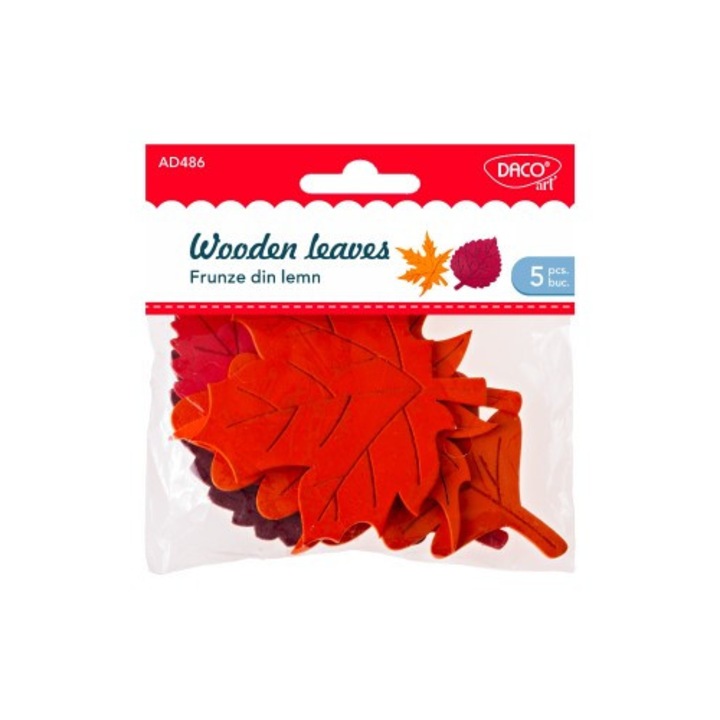 Set accesorii craft Daco, frunze din lemn, 5 bucăți, prietenoase cu mediul