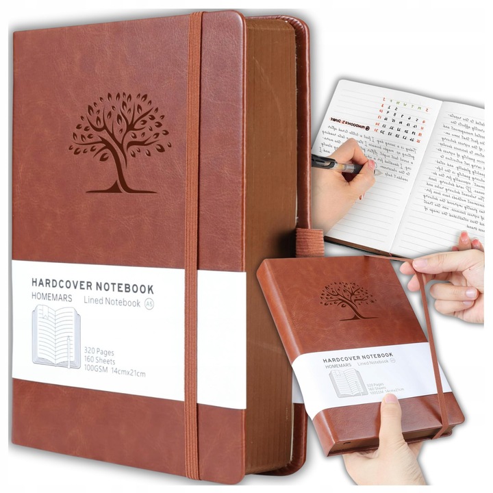 Agenda A5 din piele ecologica, 320 pagini, design vintage, culoare maro