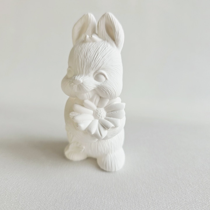 Figurină ceramică 3D Iepuraș cu Floare, alb, 8, 5x4cm