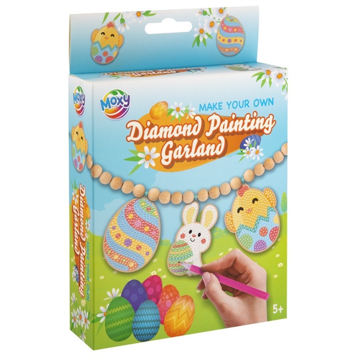 Set creativ Grafix - ghirlanda de Paste cu diamante, 3 sabloane din lemn, multicolor, pentru 5 ani