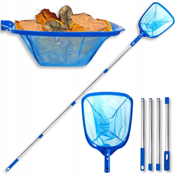 Set podbierak pentru curatarea piscinei cu tija telescopica 200cm, adancime plasa 14cm, albastru, 4 tuburi aluminiu