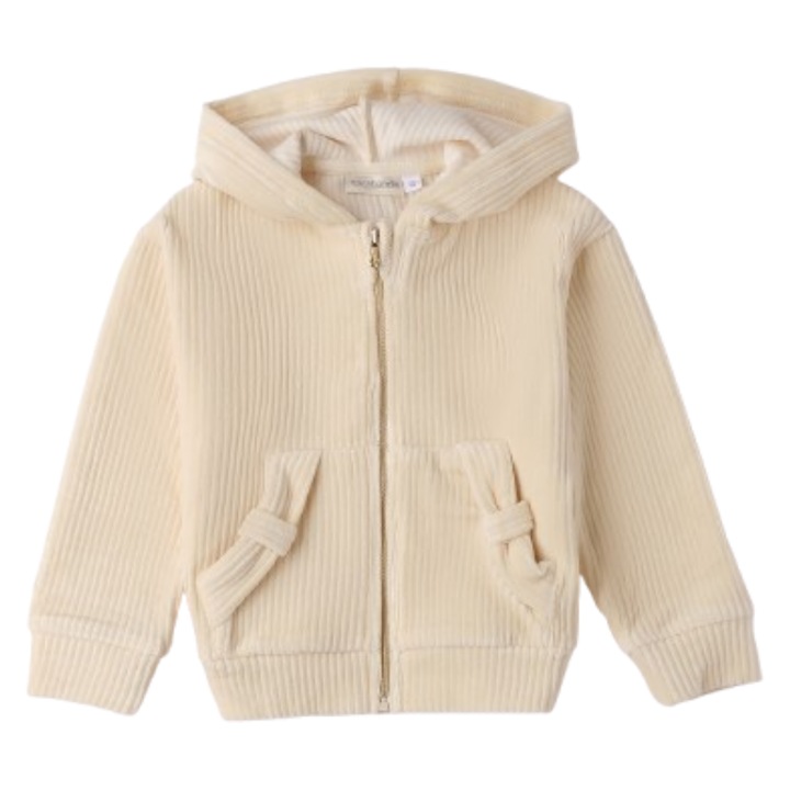 Sarabanda lány kapucnis pulóver, krémszínű, 128 cm, bordás anyagból, cipzáras záródással
