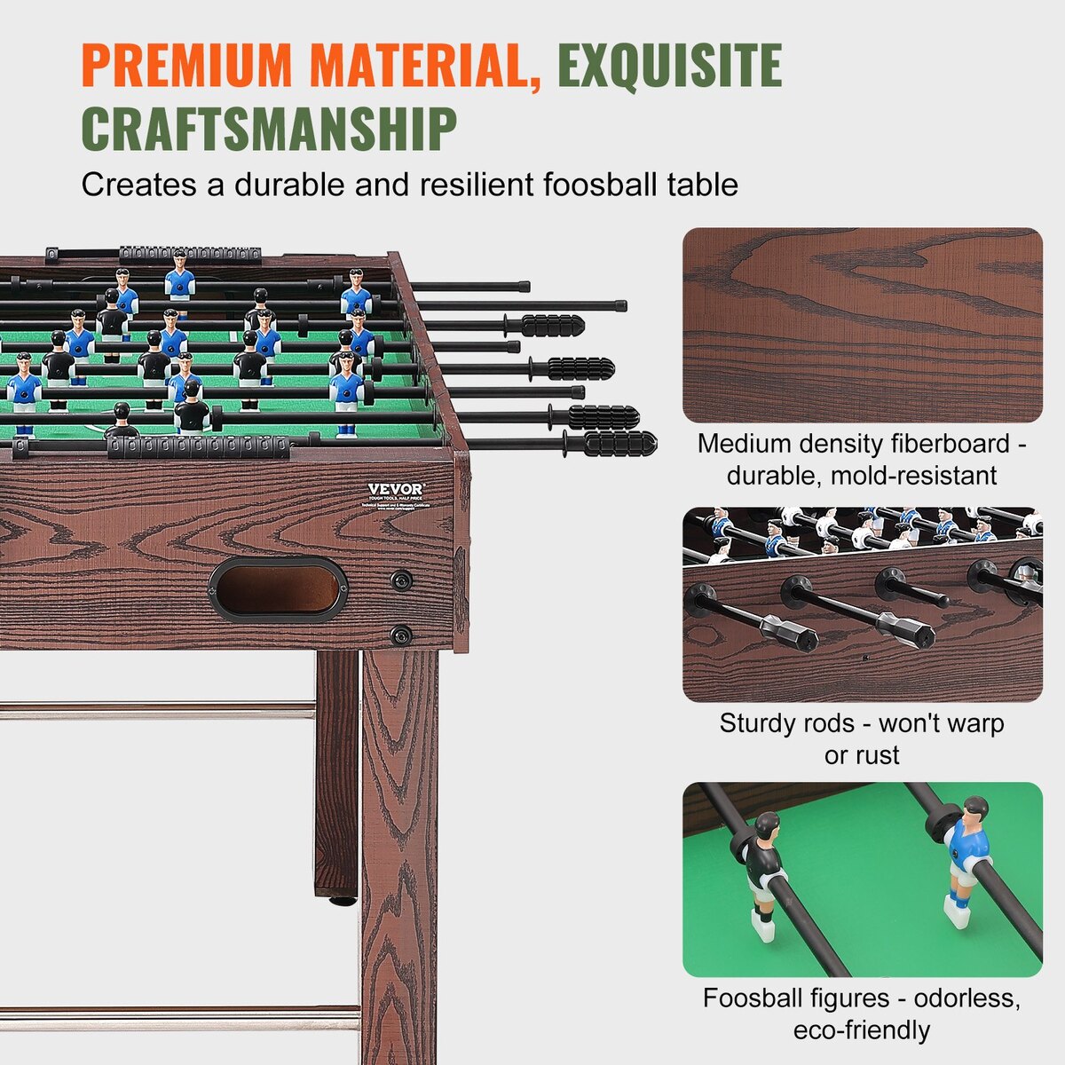 Masa de foosball VEVOR, 48 inch, set cu 2 mingi si 2 suporturi pentru pahare, 1212x610x838mm, interior