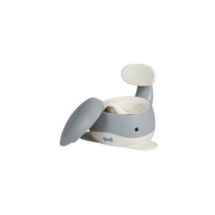 Olita pentru copii, BabyTrold, Ergonomica, Cu spatar, Compartiment igienic detasabil, Sustine 80 kg, 28.5×34×17 cm, Model balena, Gri