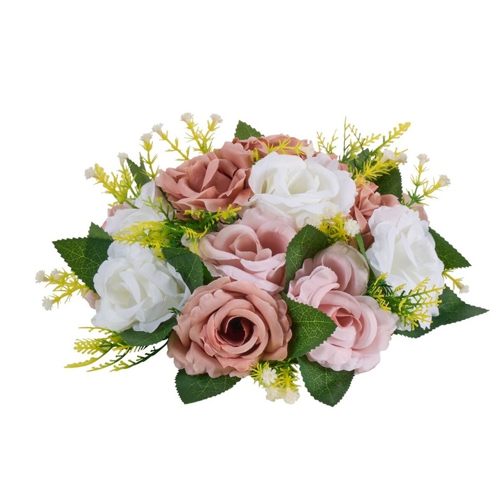 Buchet de flori artificiale set 10 bucati, VEVOR, mingi florale roz si albe, 240x240x120mm