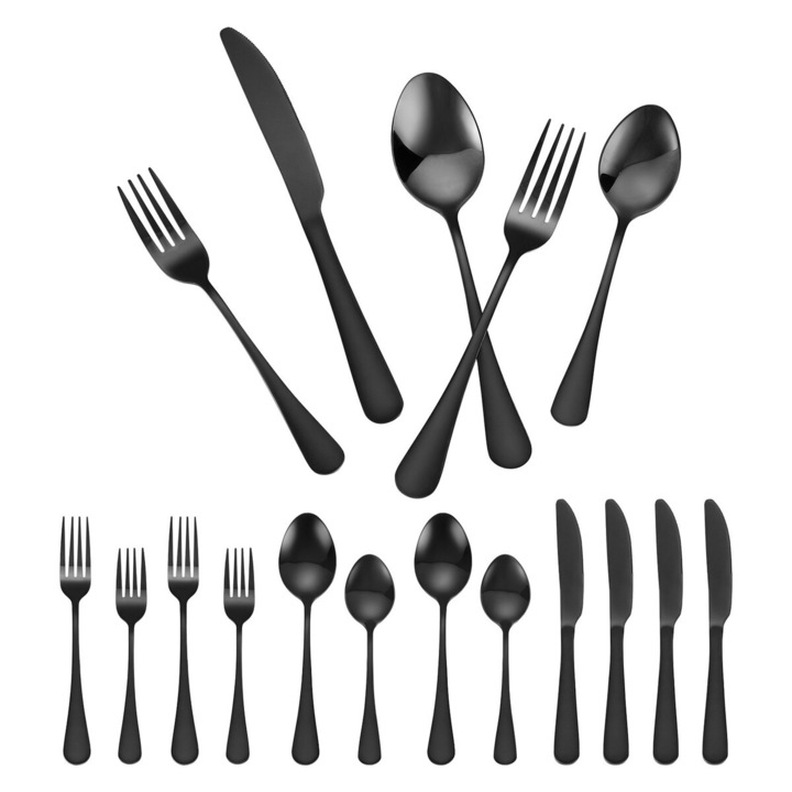 Set tacamuri 30 piese VEVOR, inox, design elegant, culoare neagra