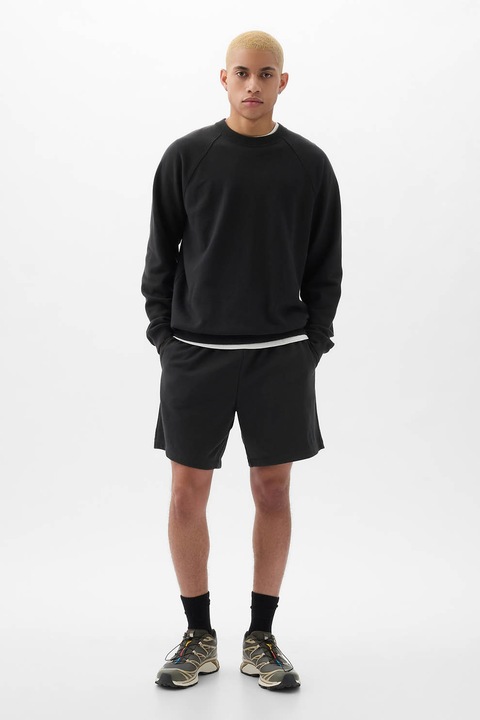 GAP, Pantaloni scurti de trening cu snur si buzunare laterale, Negru stins, XL