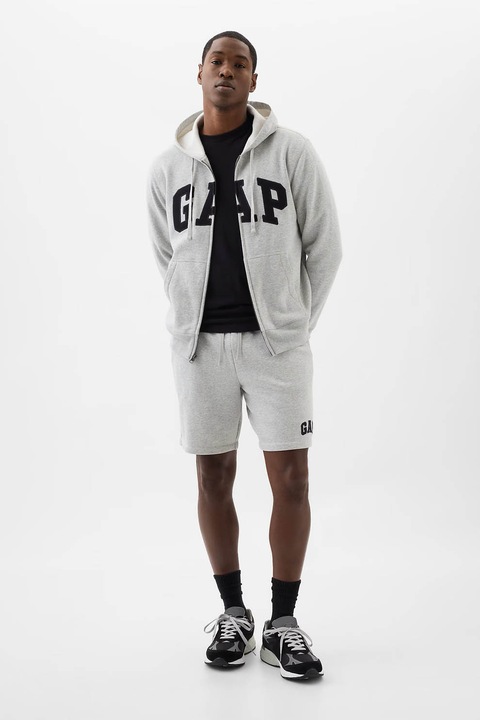 GAP, Pantaloni scurti de trening cu snur si buzunare laterale, Gri deschis melange, L