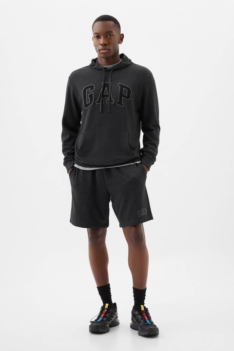 GAP, Pantaloni scurti de trening cu snur si buzunare laterale, Gri antracit, L
