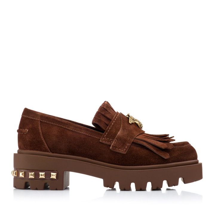 Pantofi dama, Musette, BEE 883, Piele intoarsa, Maro