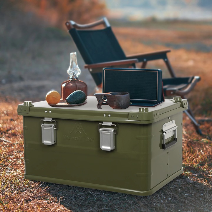 Cutie depozitare camping, aliaj de aluminiu, 41, 6 l capacitate, capacitate de incarcare 20 kg, pentru exterior, verde