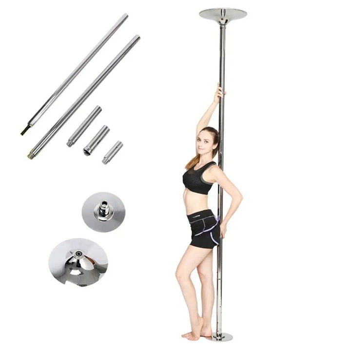 Bara de pole dance, model spin, diametru 4, 5 cm, lungime reglabila, demontabila si portabila, otel inoxidabil, utilizare comerciala