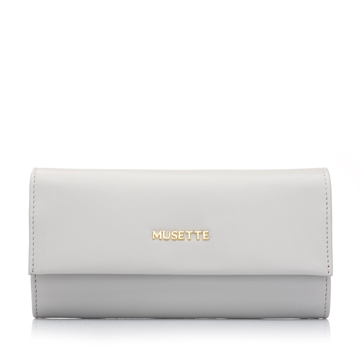 Portofel dama, Musette, EMILY, Piele naturala, 21 x 11, Gri, 21 x 11 cm