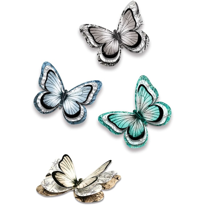 Set de creatie - 24 de fluturi 3D autoadezivi in culori acvatice