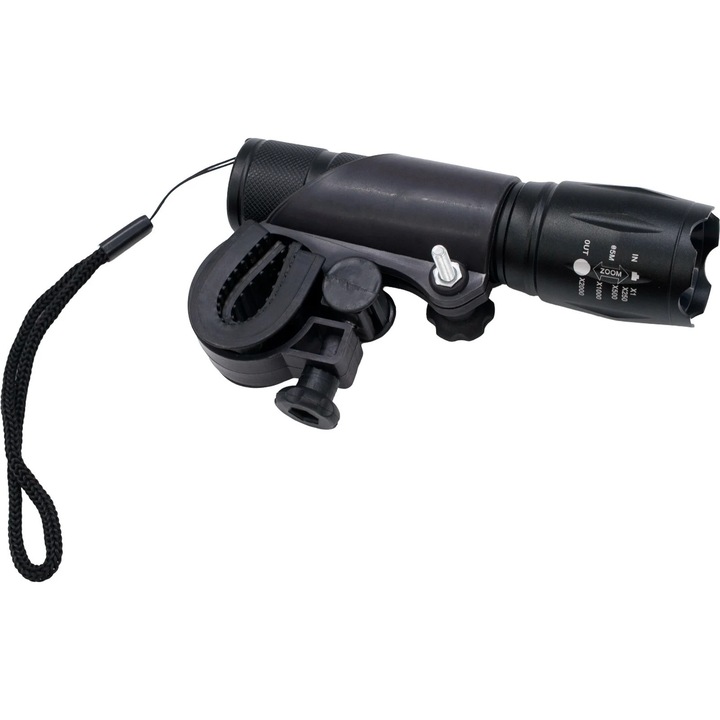 Lanterna LED aluminiu cu zoom si suport bicicleta FLOW FB-T6G