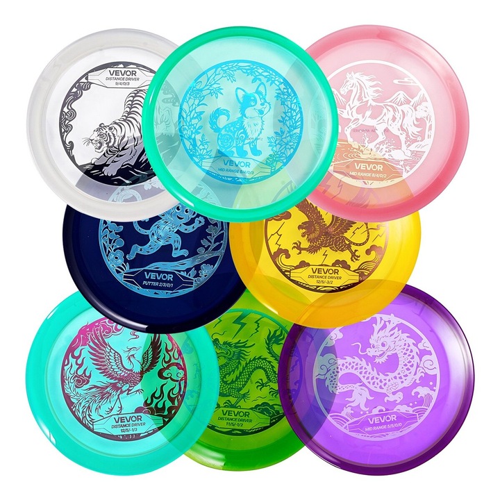 Set Disc Golf 8 Piese, VEVOR, Discuri pentru Incepatori, Design Rezistent, Dimensiuni 8.34x0.66in, 8.38x0.78in, 8.26x0.7in, 3.08lbs