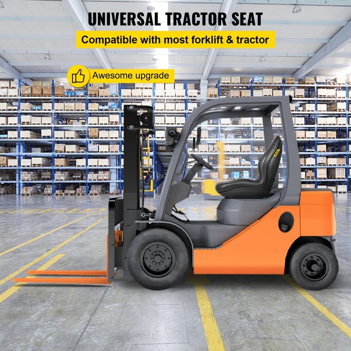 VEVOR univerzális traktorszék, magas háttámla, fekete vinil, 50.8x26.5kg, rögzítés 203x292mm és 286x292mm