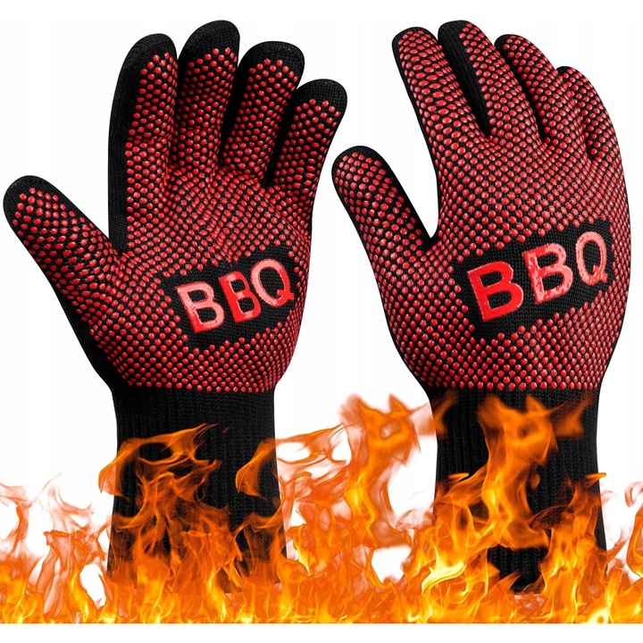 Manusi de bucatarie, rezistente la 800°C, negru/rosu