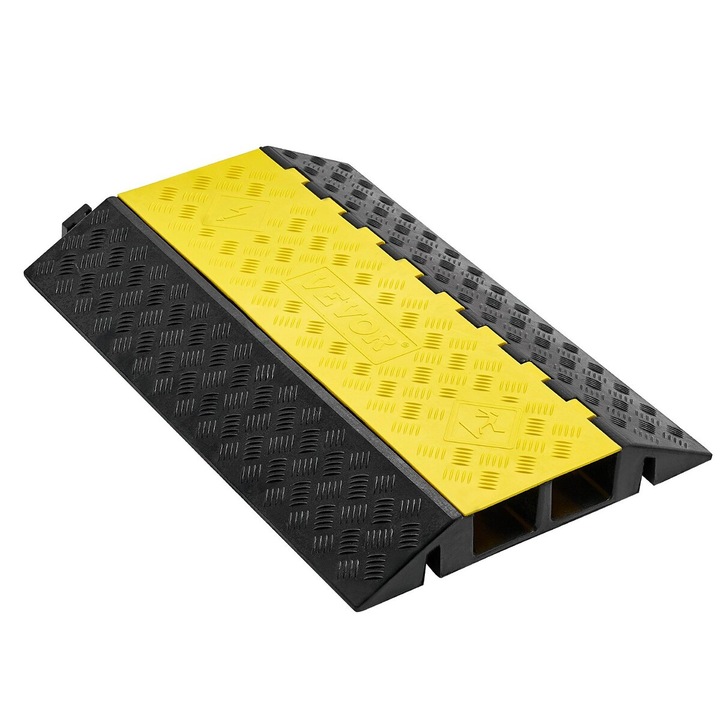Рампа за защита на кабели, VEVOR, 2 канала, капацитет 9.979 кг/ос, 100x75 мм, черен и жълт, 1 брой