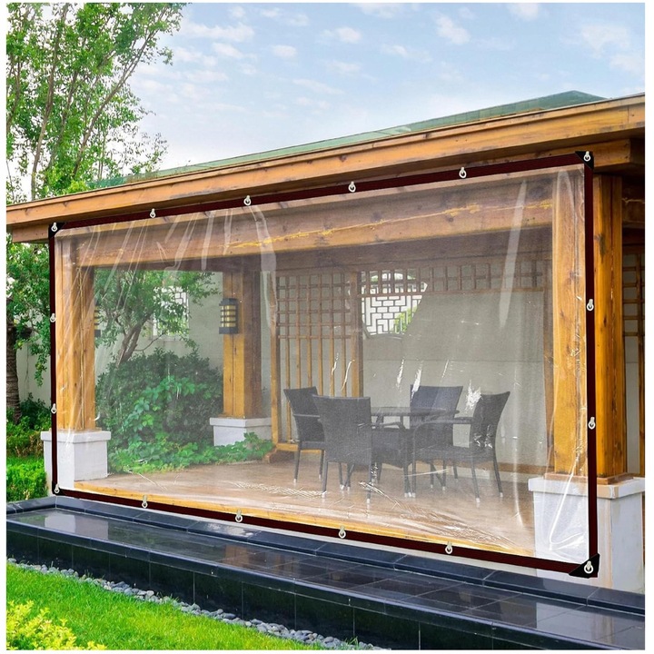 Plandeka transparenta 2x6m, material PE, rezistenta la apa, set cu 1 linie de securizare