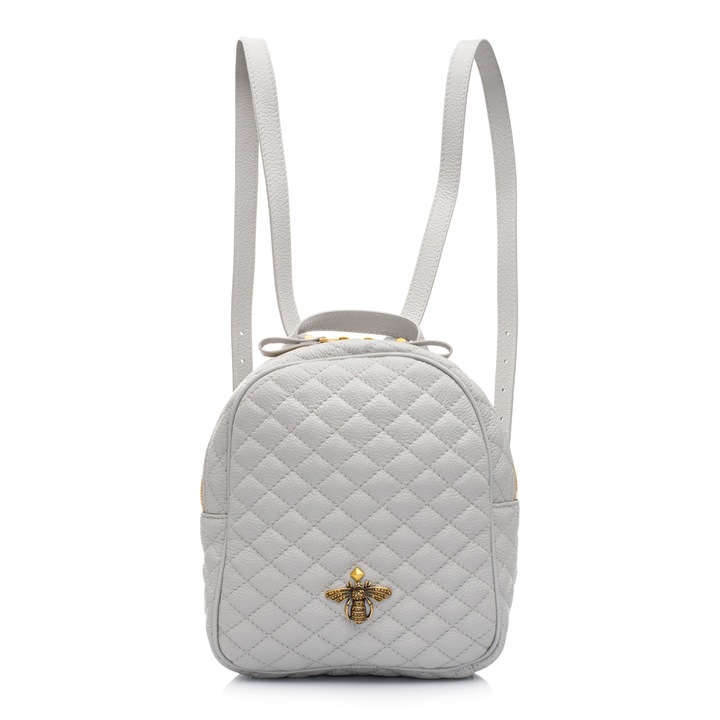 Rucsac dama, Musette, RIMINI PM MATLASAT, Piele naturala, Gri, 22 x 8 x 25 cm