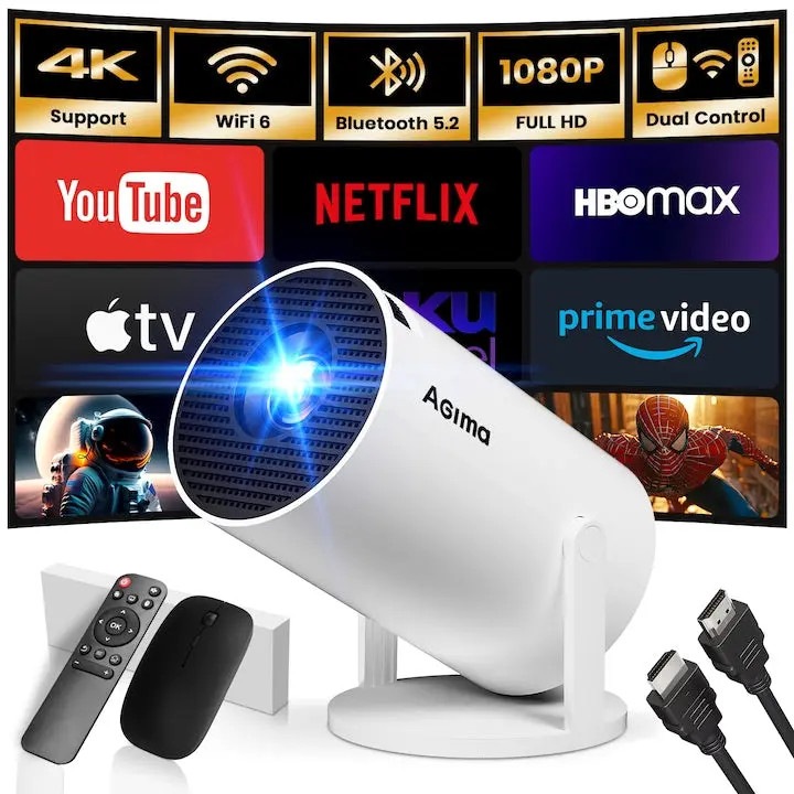 Proiector LED RelaxU, 4K, Full HD, WiFi 6, Bluetooth, 920 lumeni, 2.69"