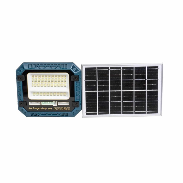 Proiector LED, FOXMAG24, 200W, IP66, 22x19.5x7.5cm, cu panou solar separat, telecomandă