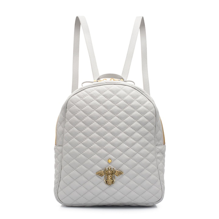 Rucsac dama, Musette, RIMINI GM MATLASAT, Piele naturala, Gri, 29 x 9 x 32 cm