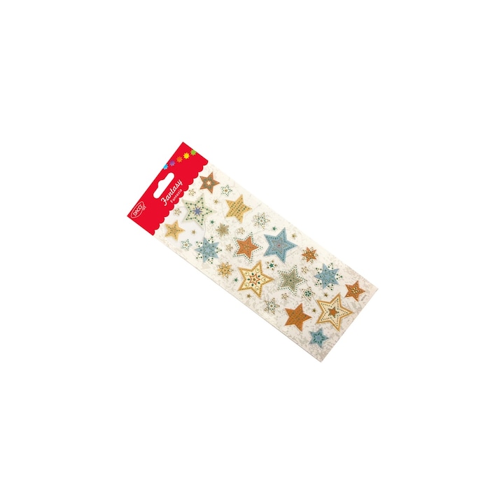 Abtibilduri decorative, DACOart, Stele Fantezia, auriu-albastru-pastel, 10x23cm, set